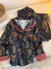 Pijama de Mujer con Estampado de Oso a Cuadros Estilo Retro, Conjunto de Cardigan con Encaje de Manga Larga y Pantalones Largos para Primavera y Otoño, Ropa de Casa Casual