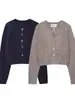 Chaqueta de Punto Simple de Dos Colores con Botones para Mujer, Cuello Redondo, Abotonadura Sencilla, Estilo Transfronterizo Europeo y Americano, Suéter Cárdigan Casual de Otoño e Invierno
