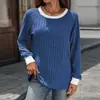 Ropa de Mujer Transfronteriza Europea y Americana 2025 Estación Independiente Amazon Otoño e Invierno Nuevo Cuello Redondo Color de Contraste Manga Larga Camiseta de Punto