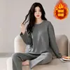 Conjunto de Top de Manga Larga y Pantalones de Vellón Alemán de 220g para Mujer, Ropa de Casa Engrosada de Invierno, Conjunto Completo, Holgado Casual, Se Puede Usar Afuera, Pijama