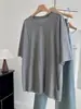 Camiseta holgada de estilo perezoso, corte relajado, holgada, extragrande, cuello redondo, manga corta para mujer, nueva, versátil, top de longitud media para verano