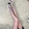 Calcetines de Rejilla para Influencers Patrón de Flores Morado Claro Calcetines de Base Delgada Medias de Rejilla Jacquard Hueco Medias 3116