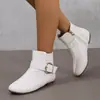 Otoño 2026 Nuevo Llegada Hebilla Grande Cremallera Lateral Planas Caña Baja Versátiles Botas de Mujer de Moda Cómodas Botines Transfronterizas