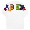 Camiseta de Manga Corta con Cuello Redondo, Estilo Americano, Bordado de Letra Arcoíris, Unisex, Marca de Verano de Moda, Top Holgado Casual de Media Manga