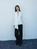 Top de manga larga RUTH blanco con cuello en V, drapeado, corte ajustado, diseño plisado, punto de acetato simple para mujer