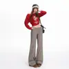 Pantalones de trabajo funcionales retro estilo americano en color gris para mujer, diseño nuevo, pantalones holgados de pierna recta hasta el suelo