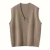 Chal de cachemira de punto con cuello en V, versátil y clásico, para mujer, Otoño/Invierno 2026, Top de punto adelgazante para principios de primavera