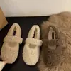 Ropa Exterior Francesa Velcro Doudou Casual Mary Jane Zapatos de Piel para Mujer 2025 Nuevos Planos Forrados de Felpa Otoño e Invierno Zapatos de Algodón