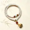 Cuentas de Rodaja de Estrella y Luna Doble Círculo Cuentas Budistas Colgante de Vaina de Loto de Madera Pulsera Estilo Femenino Estilo Chino Cuentas de Oración Simples Joyería de Mano