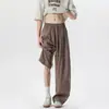 Pantalones Casuales de Lino Sintético Retro de Moda para Hombre, Pantalones de Pierna Ancha Desestructurados y Fluidos de Estilo High Street para Verano, Pantalones Finos de Longitud al Suelo Estilo Americano
