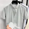 Camisa de Linho Masculina 2026 Verão Nova Moda Casual Simples Cor Sólida Lapela Camisa Masculina de Manga Curta Atacado