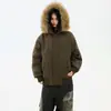 Nova Jaqueta de Algodão Grossa Moda Casual Solta Tendência Versátil Múltiplas Cores com Capuz de Pele Sintética Repelente à Água