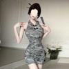 Cheongsam Retro Mejorado Sin Mangas Halter Nuevo Estilo Chino Vestido Sexy Adelgazante Ajustado a la Cadera Falda Corta Verano