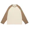 Jingtao outono e inverno novo fio duplo algodão puro cor contrastante Raglan manga longa camiseta masculina moda marca retro solta estudante camisa básica