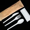 Cucharas Desechables, Set de Cuchillo, Tenedor y Cuchara de PLA Biodegradable, Empaquetado Individualmente, Venta Directa, Vajilla Ecológica para Llevar