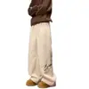 Calça Jogger Casual de Lã de Cordeiro com Forro de Fleece Bordado para Homens, Inverno Espessada à Prova de Frio Quente Perna Reta Esportiva Versátil de Algodão