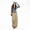 Pantalones vaqueros para mujer transfronterizos, pantalones caqui de pierna ancha holgados estilo americano hasta el suelo, longitud extendida caqui con teñido de patrón de primavera