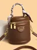 Bolso Pequeño Redondo de Barril Color Block Retro Transfronterizo Nuevo Bolso de Mano con Pañuelo de Seda para Mujer Bolso Pequeño de Cubo Exquisito para Hombro Cruzado