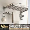 Estante para toallas Tiyidianyu para baño, instalación sin taladro, estante retráctil plegable invisible con barra colgante integrada