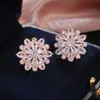 Brincos de girassol de zircônia cúbica de luxo transfronteiriços, brincos florais modernos e elegantes para mulheres, disponíveis em várias cores