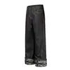 Calça jeans masculina da moda estilo americano com bainha dobrada, casual com bolso traseiro e design de rebite, calça reta de perna larga solta única