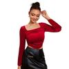 Ropa Femenina Europea y Americana Transfronteriza Otoño e Invierno 2026 Estilo Retro Francés Elegante Camisa Básica de Cuello Cuadrado Top de Terciopelo Rojo