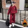 Terno esportivo estilo coreano para meninas da Internet Celebrant para crianças de meia-idade e grande, outono e inverno, novo, elegante, com letras, conjunto de duas peças