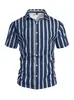 Camisa de manga corta a rayas con cuello, estilo veraniego europeo y americano, estampado 3D, no se plancha, para hombre, de playa
