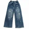 Jeans para niños para primavera y otoño, pantalones elegantes de pierna ancha para niñas, prendas exteriores casuales holgadas para niños mayores, pantalones rectos versátiles, modernos