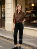 ZR Comercio Exterior Transfronterizo Wholesale 2026 Nueva Moda Femenina Europea y Americana Manga Larga Solapa Commuting Doble Botonadura Camisa Rayada