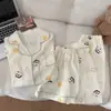 Pijama de Algodão Nuvem para Mulheres, Novo Estilo de Verão, Conjunto de Três Peças Manga Curta com Desenho de Ursinho Doce, Roupa de Casa Popular que Pode Ser Usada Fora