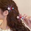Grampo Lateral de Flor Doce Vermelho e Azul para Mulheres, Presilha Lateral de Laço, Presilha para Franja, Grampo de Linha Única, Acessório de Cabelo Tipo Bico de Pato