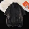 Camisa de Manga Corta Plisada de Seda de Hielo para Hombre en Otoño e Invierno, Holgada, Elegante y Versátil, Chaqueta Casual de Marca de Moda de Hong Kong Ins