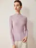 Blusa de Tricô Feminina Canelada de Gola Alta Outono Inverno Texturizada Slim Fit Elástica Camada Base Manga Longa Elegante Pulôver