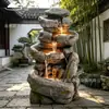 Directamente del fabricante: Rocalla decorativa de resina multicapa tipo piedra apilada con agua corriente, una pieza decorativa para jardines, con sistema de agua circulante y disponible para personalización.