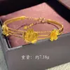 Pulsera de Media Longitud de Tres Líneas Flor de Melocotón de Plata de Ley S925 Nueva Chinoiserie Flor Chinoiserie Chapada en Oro Multicapa Pulsera Súper de Hada Regalo