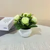 Planta em Vaso Simulada Amazon Rosa Pequeno Simulada Vaso Listrado Redondo Planta Verde Simulada de Interior para Mesa Planta Artificial em Vaso