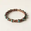 Pulsera de Parche de Bronce Antiguo Imitación Turquesa Estilo Étnico Cadena de Cuentas con Patrón Geométrico X Pulsera Decorativa Magnética
