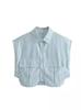 Comércio Exterior Transfronteiriço Atacado 2024 Verão Novo Solto Emagrecimento Bolso Lapela Sem Mangas Listrado Camisa Top