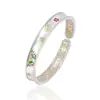 Prata Pura 9999 Pintado a Ouro Palavras Auspiciosas Borboleta de Esmalte Bracelete de Prata Esterlina Côncavo Bracelete Aberto Sólido de Prata para Presentear