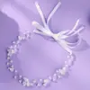 Exclusivo para o comércio exterior: Faixa de pérolas com pétalas, acessório de cabelo ajustável para sessão de fotos de noiva, tiara de fita estilo princesa doce para fotografia de viagem