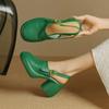 Sandalias Huecas de Plataforma Gruesa Baotou para Mujer Verano 2025 Tacón Grueso Punta Redonda Correa de Hebilla Trasera Huecas Romanas Zapatos para Mujer