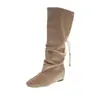 Botas de Tacón Alto para Mujer 2026 Estilo Nuevo Versátiles para Personas Bajas que Aumentan la Altura Punta Cuadrada Arrugadas Caídas de Moda Botas Largas