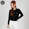 Suéter de Punto Casual Delgado Versátil Cuello Redondo Bordado de Dibujos Animados Cárdigan Delgado para Mujer Otoño Invierno Blanco Talla Única
