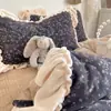 Lençol de cama com babados florais pequenos estilo coreano de alta gramatura, colcha, conjunto de quatro peças de veludo de leite, conjunto de três peças quente 1
