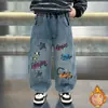 Jeans de Invierno para Niños con Estampado de Letras Más Terciopelo Pantalones Casuales de Terciopelo de una Pieza para Niño Pequeño Pantalones de Plátano para Bebé Comercio Exterior