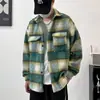 Abrigo de lana a cuadros retro americano para otoño e invierno para hombre, chaqueta casual versátil holgada de marca moderna estilo coreano para hombre