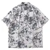 Camisa Masculina Floral Gola Padre 2026 Novo Estilo Coreano Solta Moda Estampada Estilo Praia Casual Manga Curta Exportação