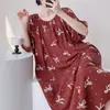 Roupão de Dormir Laiqu Phoenix Anti-Acne Tamanho Grande Algodão Seda Roxo Vestido Feminino Verão Estilo Preguiçoso Saia Longa Tamanho Grande Emagrecedor