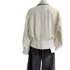 Camisa a Rayas Ceñidora a la Cintura 2026 para Mujer, Diseño Otoñal de Manga Larga con Abertura, Camisa Elegante y Estilosa para el Trabajo, Top Coreano de Hombros Descubiertos